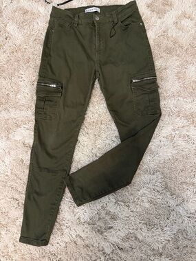 Denim&Co Olive Skinny Cargo Jeans with Zip Thigh Pockets